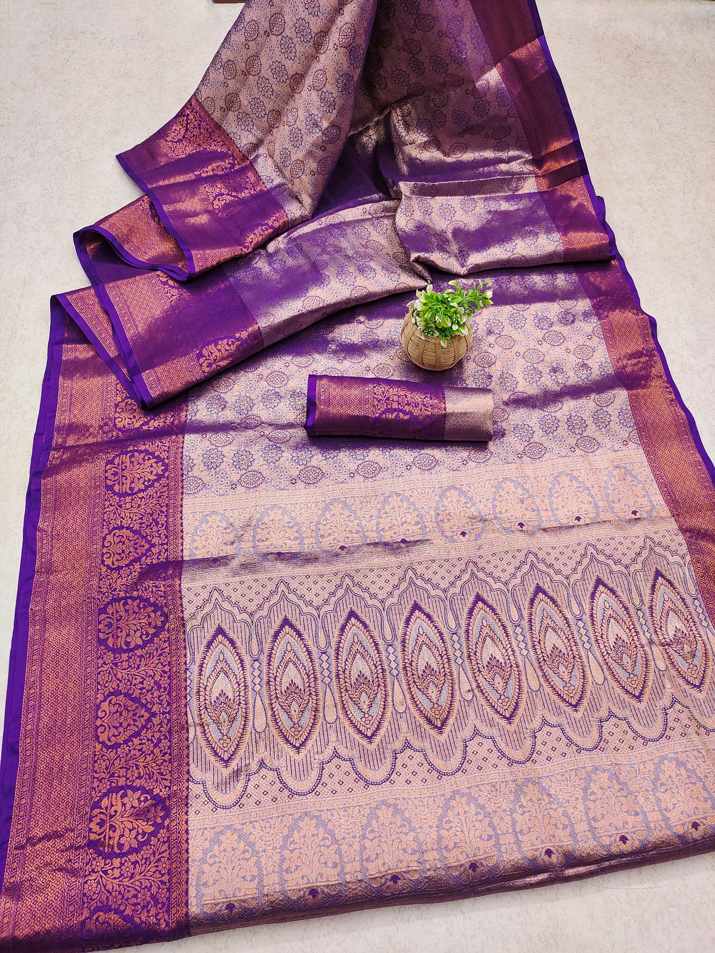 Sword Kanjiviram Copper Zari Weaving Saree.