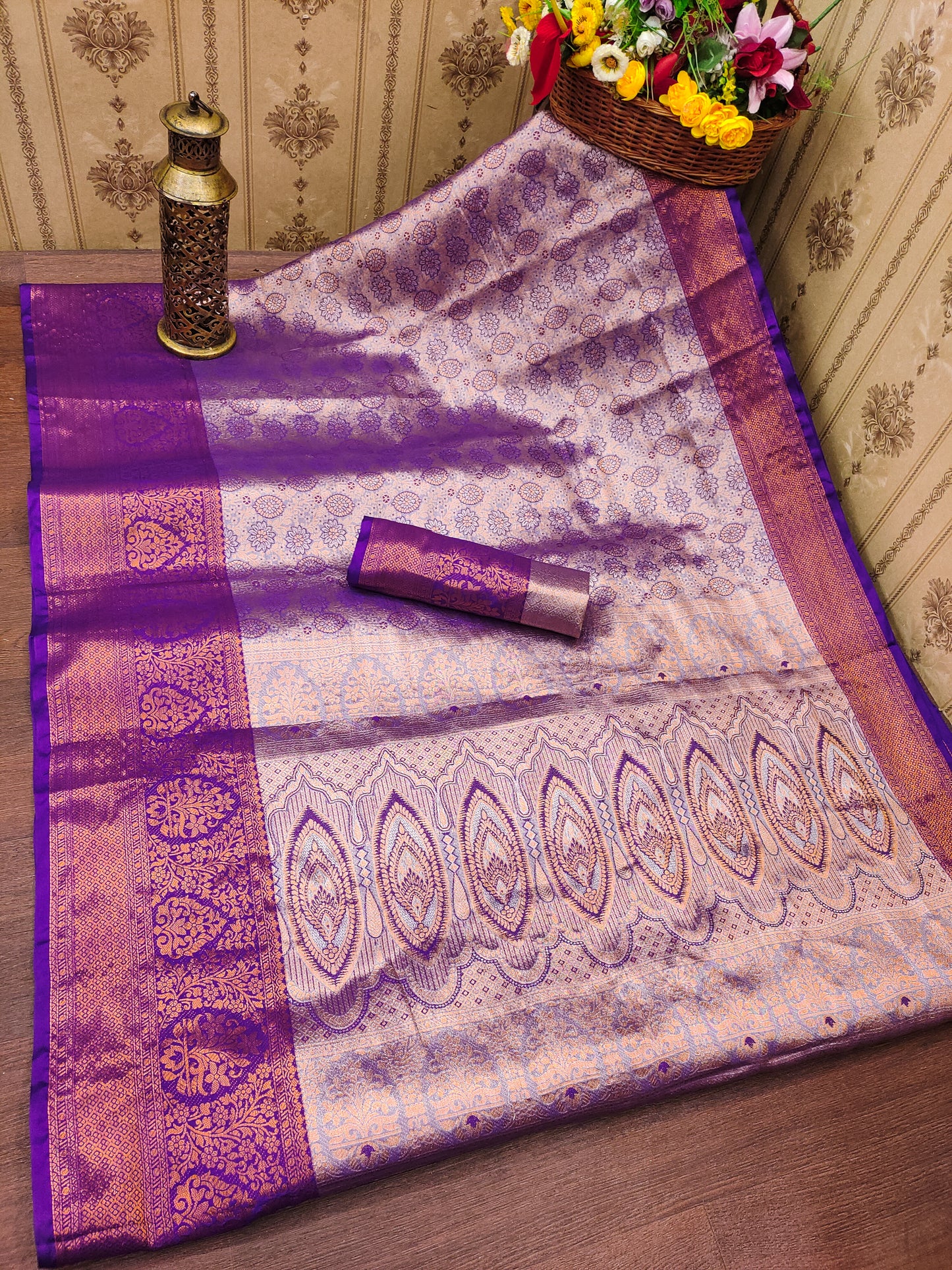 Sword Kanjiviram Copper Zari Weaving Saree.