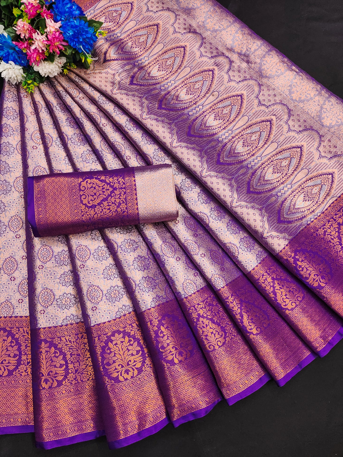 Sword Kanjiviram Copper Zari Weaving Saree.