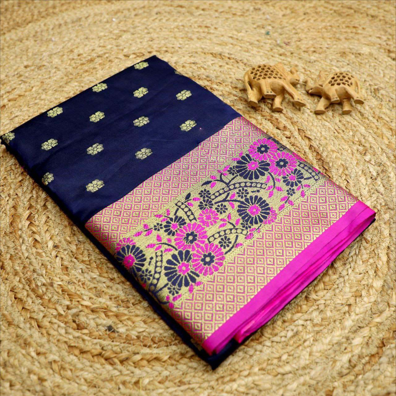 Navy Blue Color Weaving Work Function Wear Korvai Silk Saree