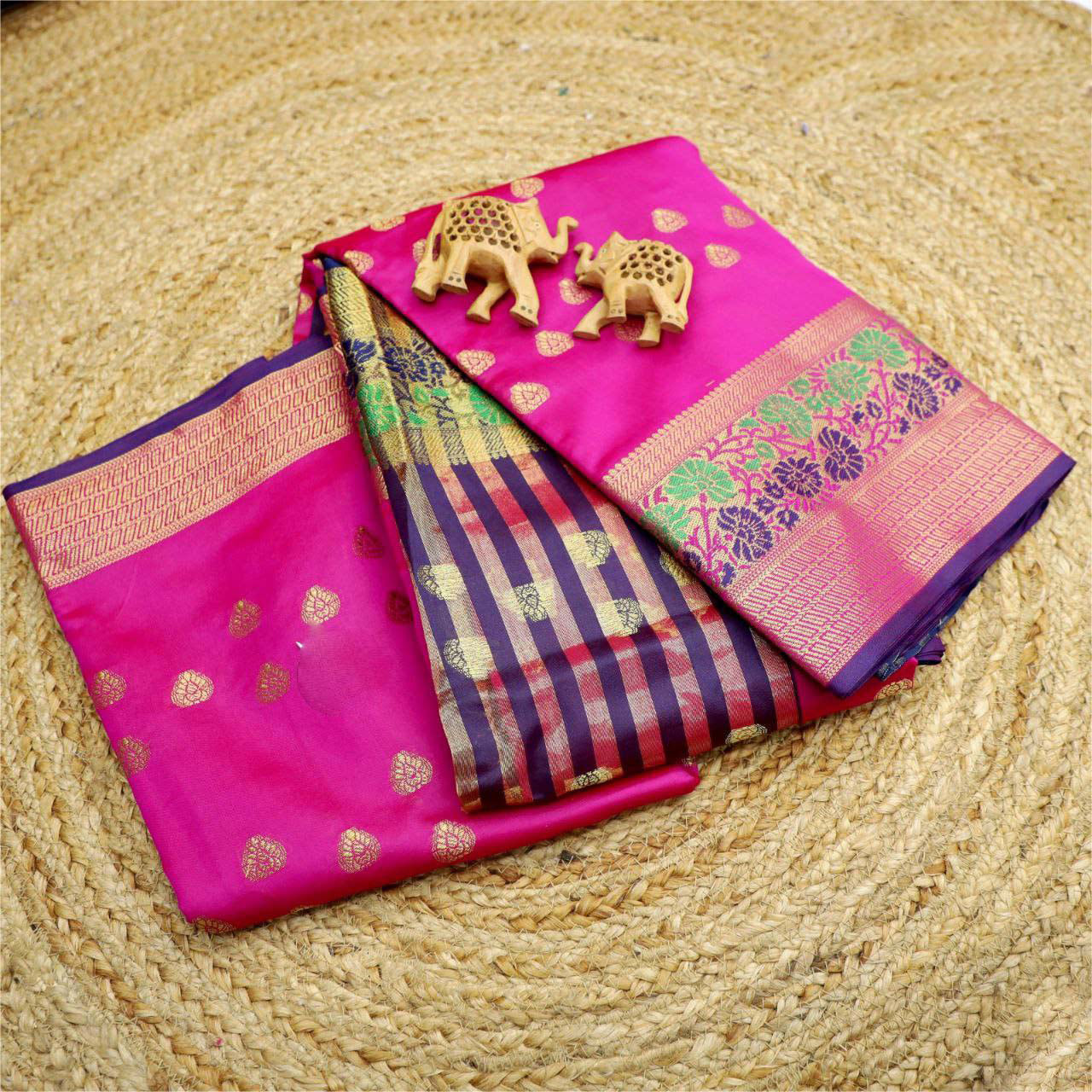 Magenta Color Weaving Work Designer Korvai Silk Saree