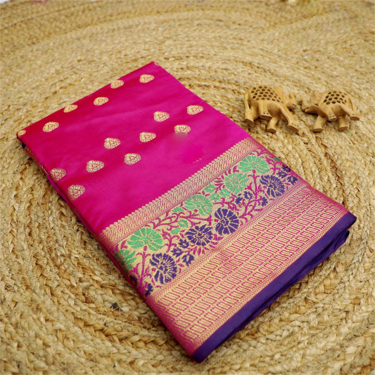 Magenta Color Weaving Work Designer Korvai Silk Saree