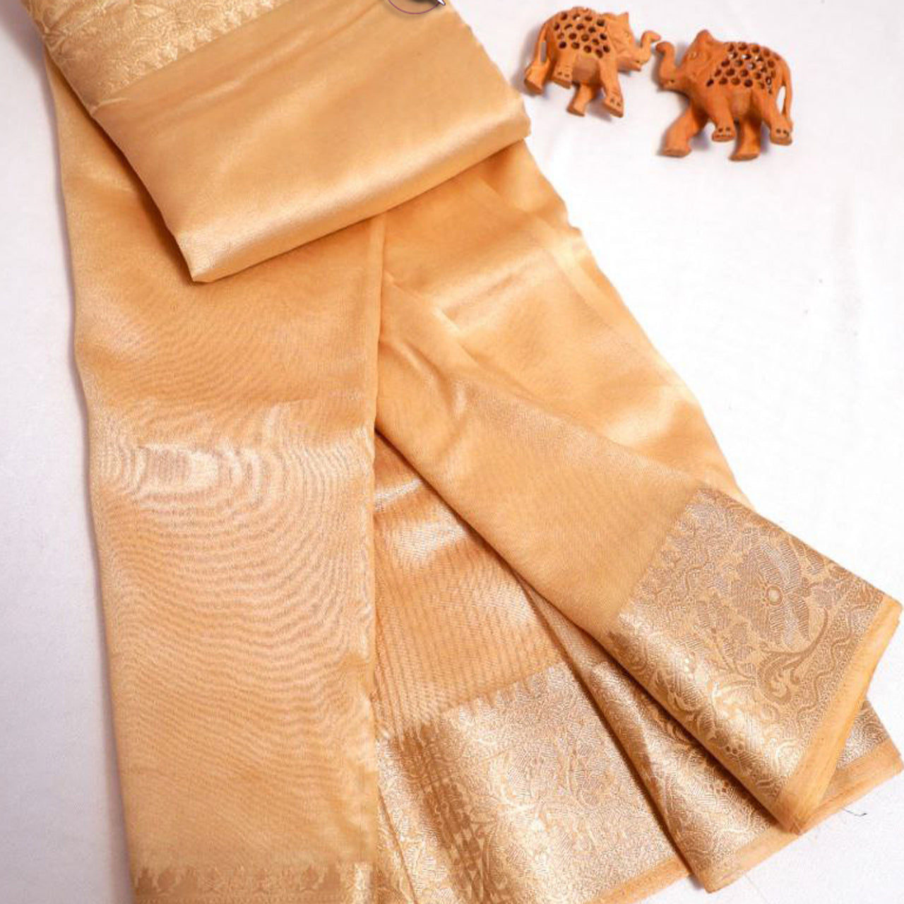 Cream Color Weaving Work Designer Tissue Soft Silk Saree