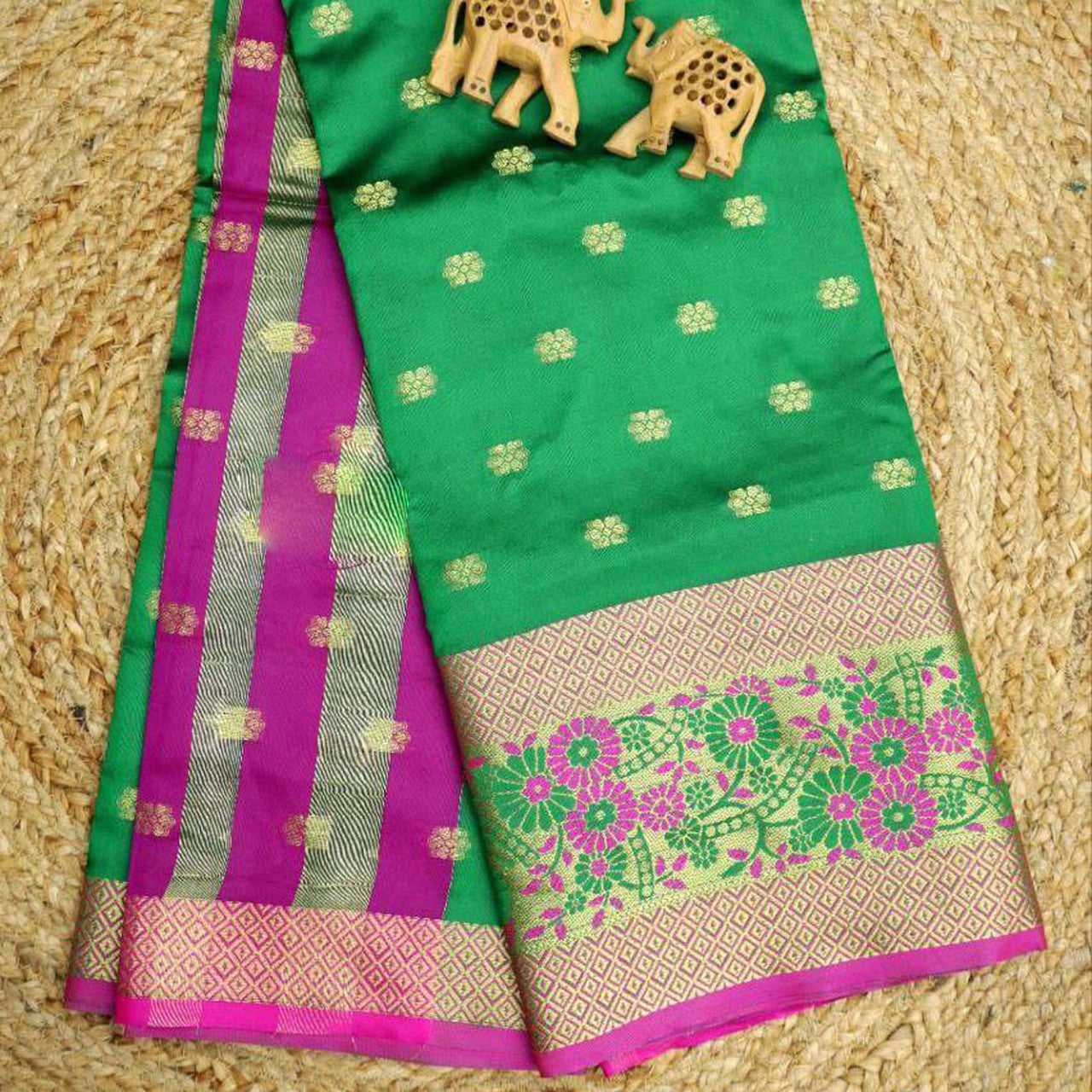 Festive Wear Korvai Silk Dark Green Weaving Work Saree