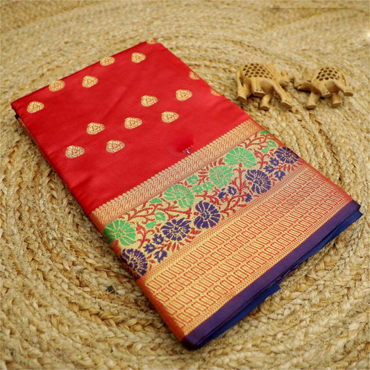 Red Exclusive Weaving Work Korvai Silk Sarees