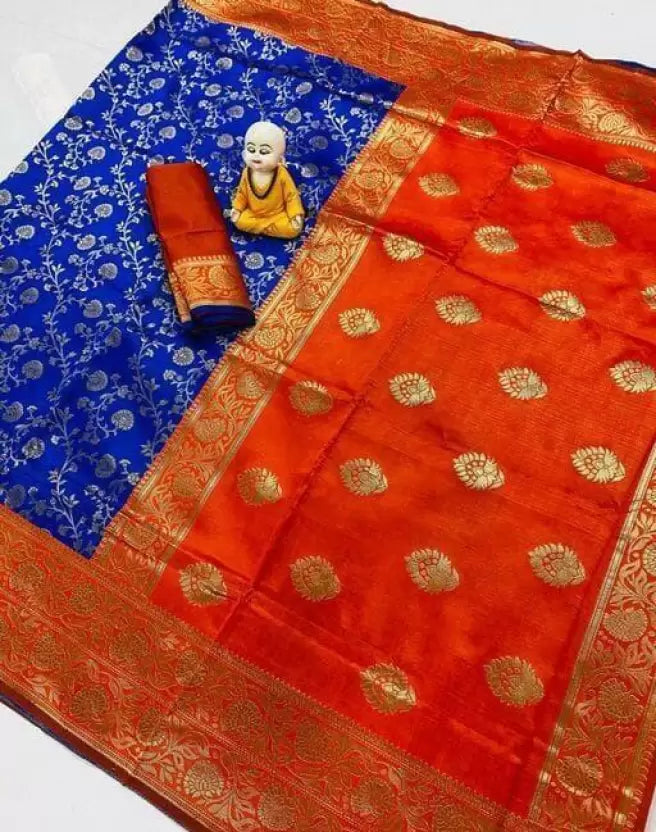 Stylish Blue Banarasi Saree Featuring Charming Tassels Accent