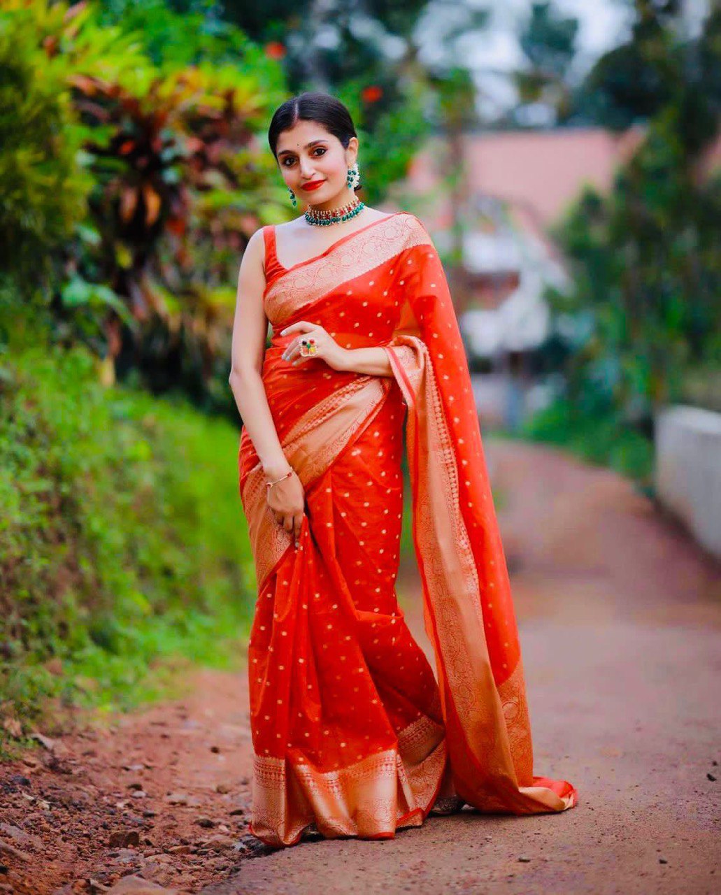 golden zari work saree