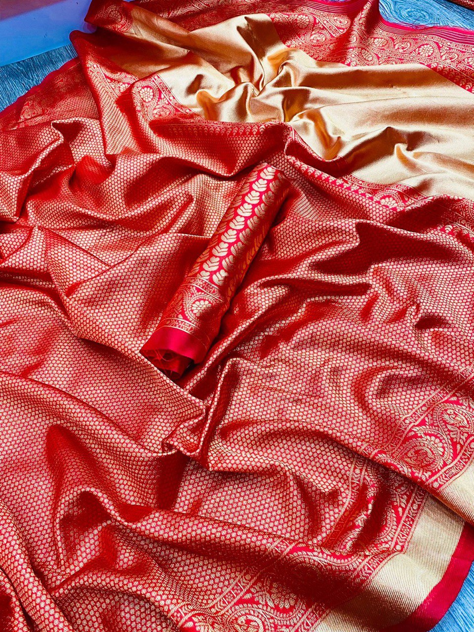 red kanjivaram soft silk saree for wedding