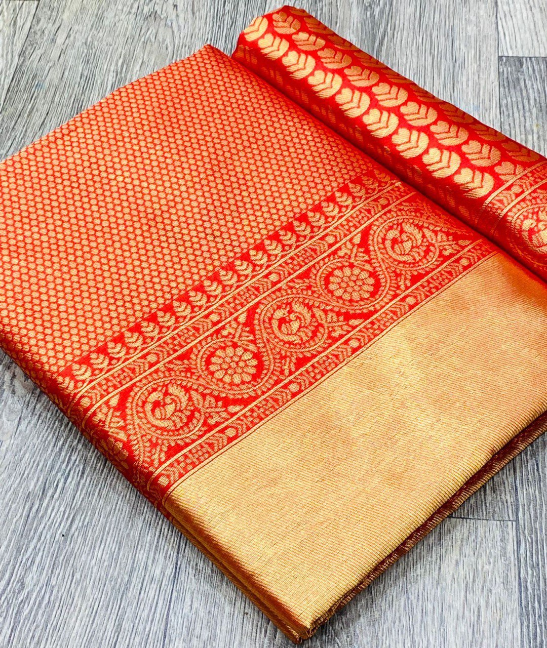 kanjivaram soft silk orange saree