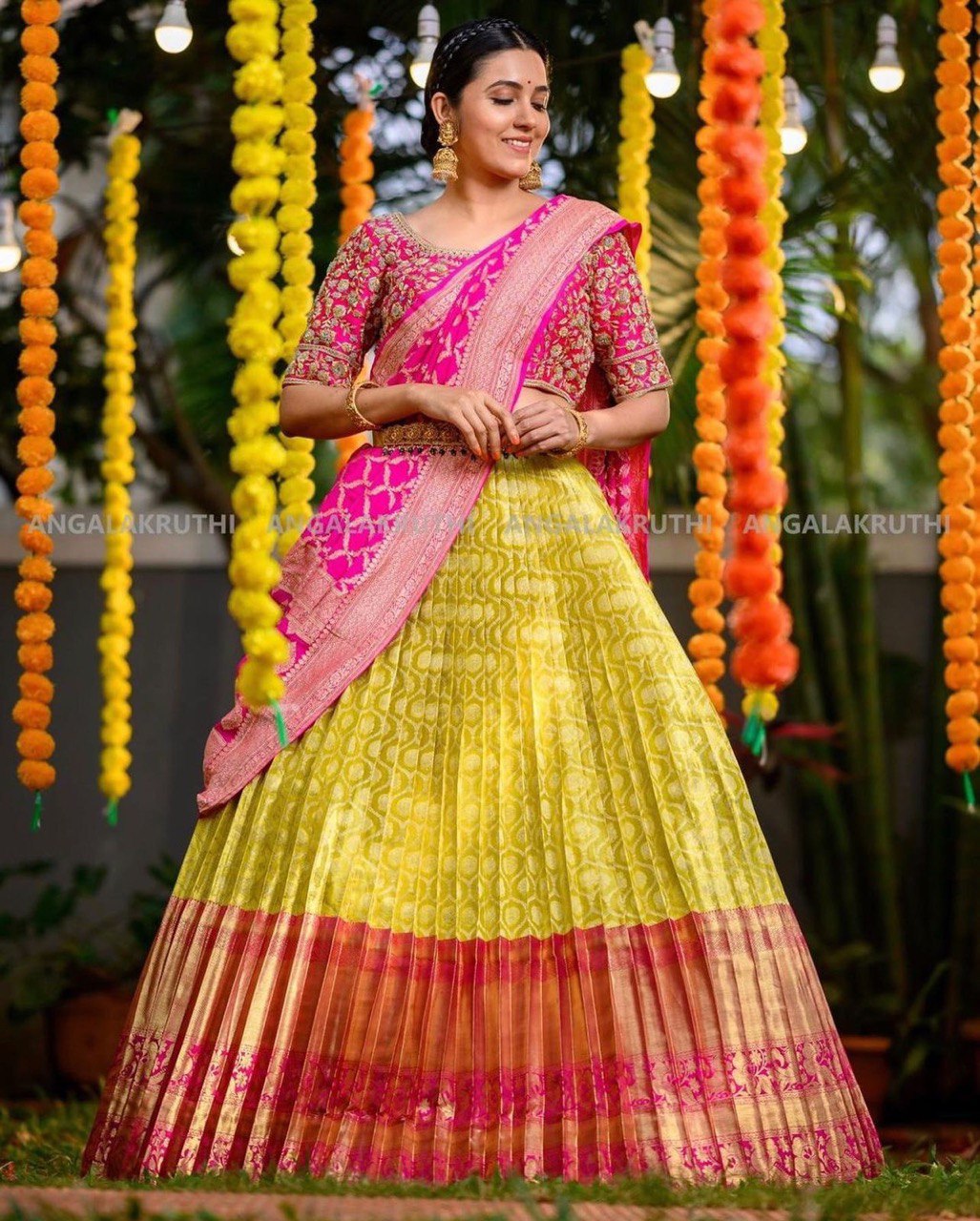 pink and light green lehenga choli for wedding